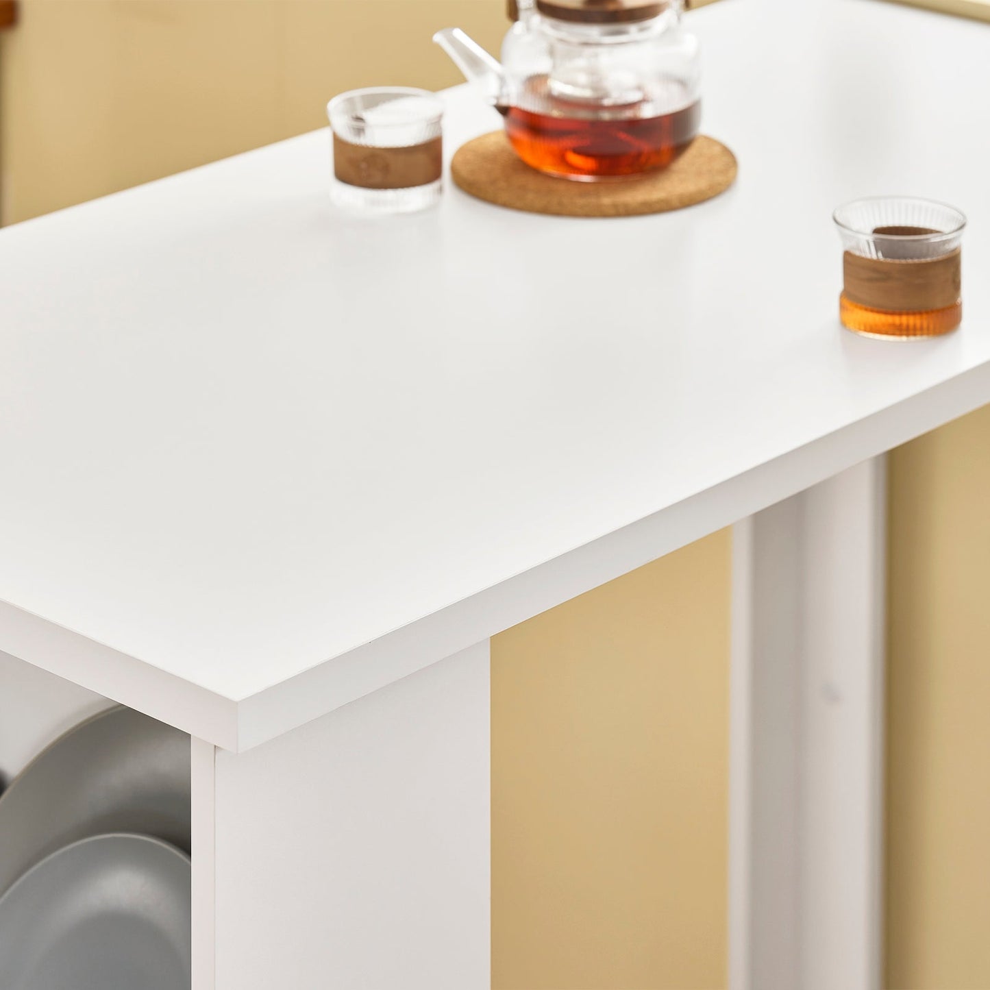 SoBuy FWT17-II-W Bartafel – Hoge Keukentafel met Opbergruimte – Compacte Staantafel voor Keuken, Woonkamer of Koffiebar – Wit – 112 x 57 x 106 cm