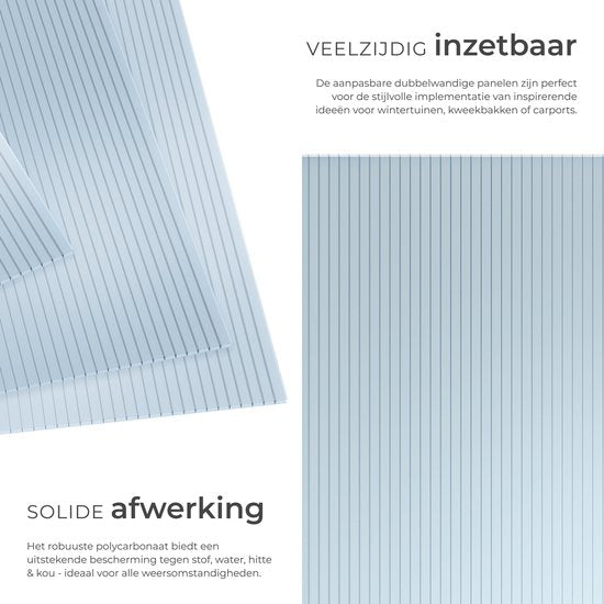 tectake® - Set van 10 Polycarbonaat Platen - Stevige lichtdoorlatende, UV-Bestendige dubbelwandige platen - 121 x 60,5 cm - 7,32m² totaal - Transparant - Broeikas plaat - 6mm dik