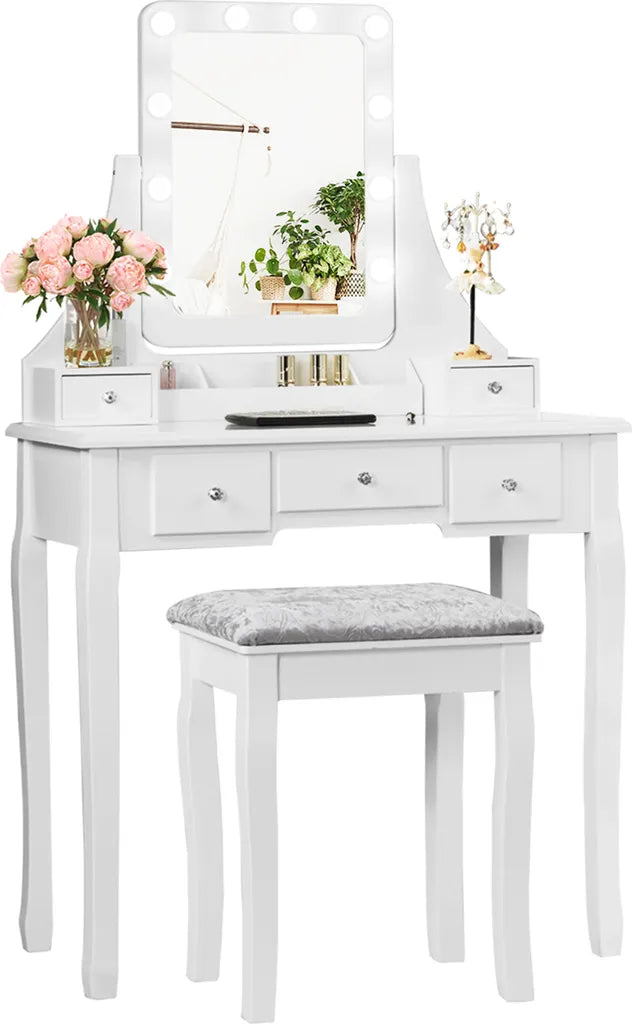 Coast ijdelheid ingesteld met rechthoekige spiegel- en ontlastingskaptafel 80 x 40 x 135,5 cm wit