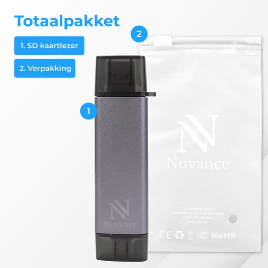 Nuvance - SD Kaart Lezer - USB Stick - SD Kaart Lezer USB C - Card Reader - Micro USB - Geheugenkaartlezer - Micro SD Adapter - SD Kaartlezer - Micro SD Kaart Lezer - USB 3.0 - Geschikt voor alle Smartphones & Computers