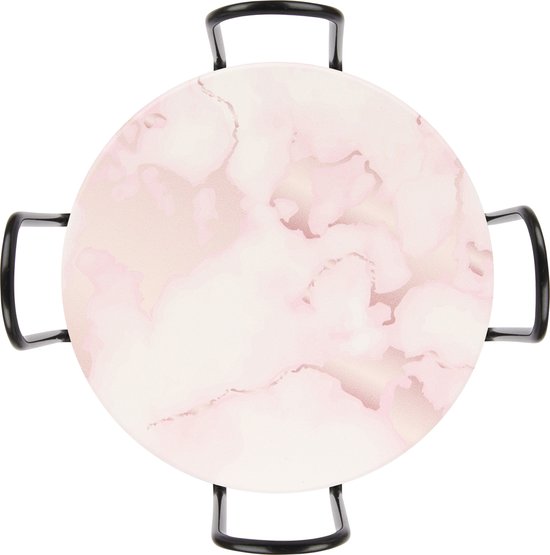Castagnola Keramische Onderzetters met Houder – Onderzetters voor Glazen – Onderzetters Design – Onderzettersset – Drink Onderzetters – Keramisch – Kurk – Set van 6 – Roze/Wit