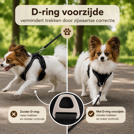 By Cee Cee Hondentuigje Hondenharnas - Anti Trek Tuig - Y Tuig Hond – Reflecterend Honden Tuigje – Zwart – Maat S