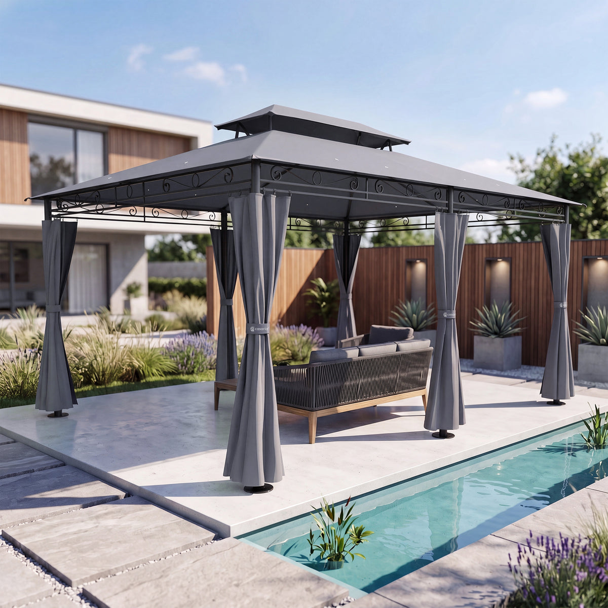 Casaria Topas Paviljoen 3 x 4 m - Met Zijwanden en Ventilatiedak - UV-bescherming 50+ - Stalen Frame - Antraciet