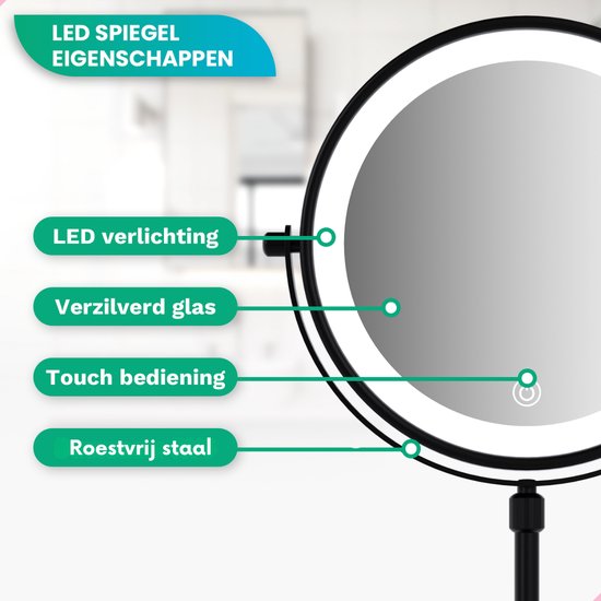 Mirlux Make Up Spiegel met LED Verlichting - 10x Vergroting Licht – Hoogte Verstelbaar - 3 Lichtstanden - Oplaadbaar - Vergrootspiegel Zwart