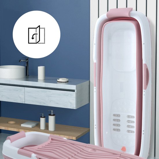 Livista® - Opvouwbaar XXL Bad - Roze - Zitbad - Inklapbaar - Bath Bucket - 158 CM LANG - XXL - Incl. Onderwater LED Lichten en Rugkussen