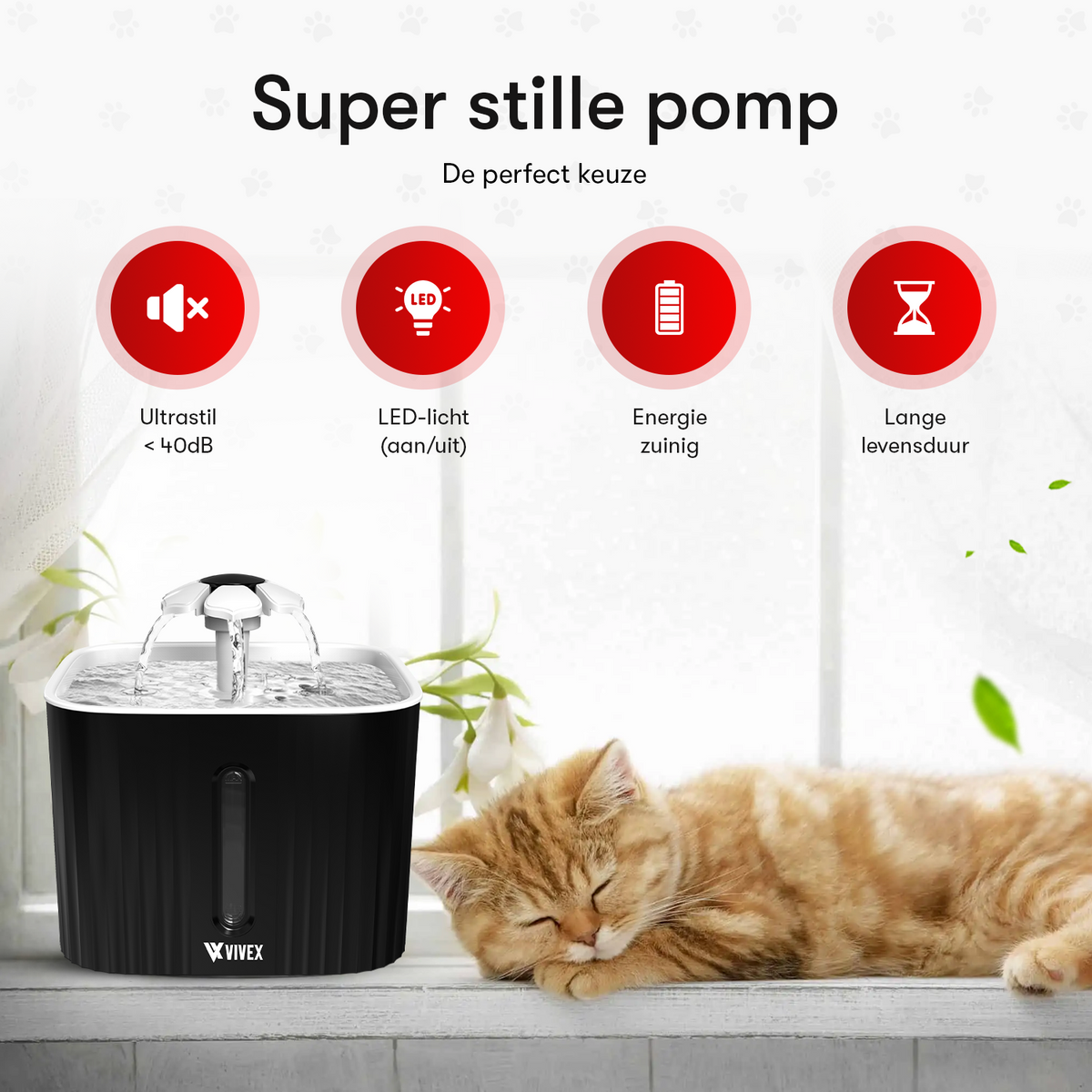 Vivex® Drinkfontein - Waterfontein voor Katten en Honden - Incl. 5 Filters en cleaning tool - Muisstil