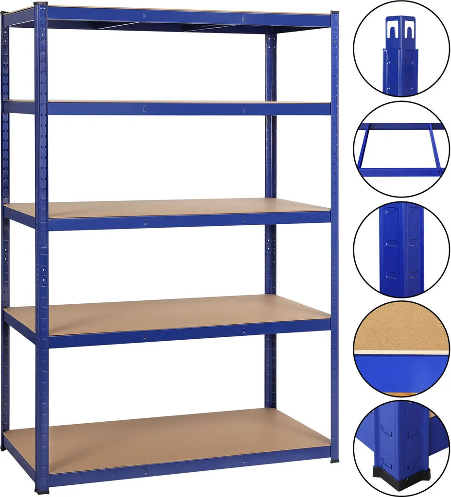Yaheetech Heavy Duty Opbergrek 120 x 60 x 180 cm - Blauw - Metalen Stellingkast 5 Legborden 875 kg