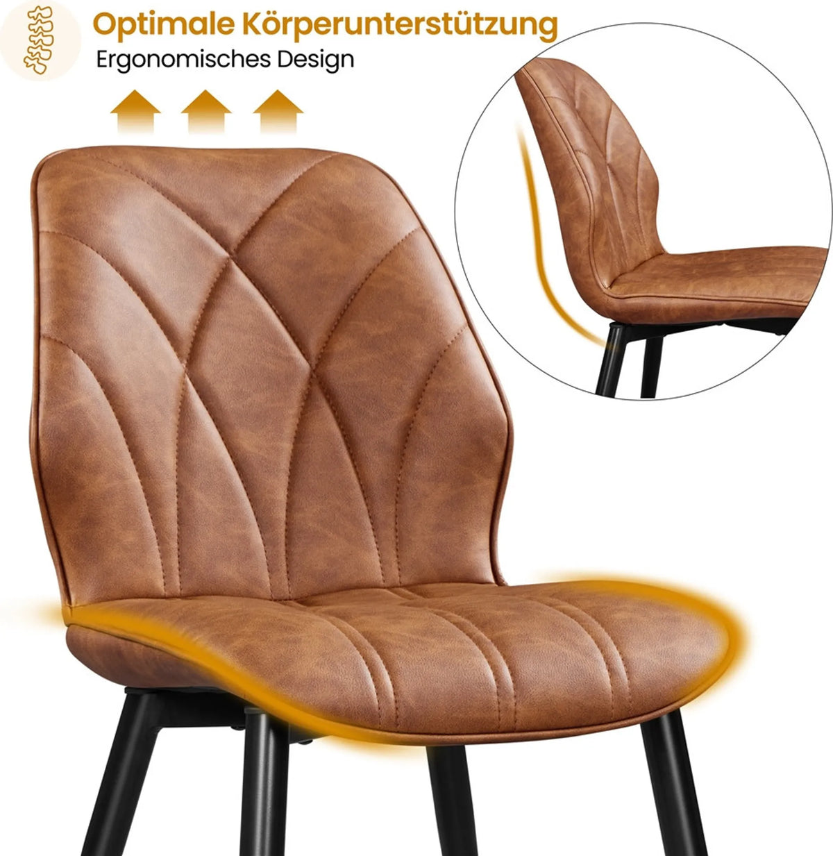Eetkamerstoelen Set van 2 met Hoge Rugleuning en Metalen Poten Kunstleer Roestbruin