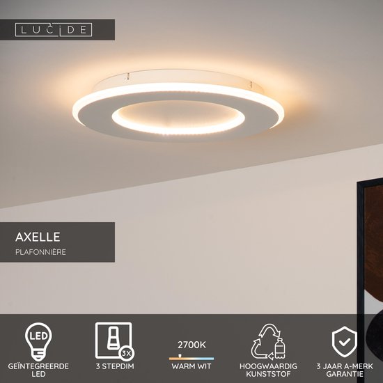Lucide AXELLE - Plafonnière (Plafondlamp) - Ø 39,6 cm - LED 3 StepDim - 1x24W 2700K - Wit