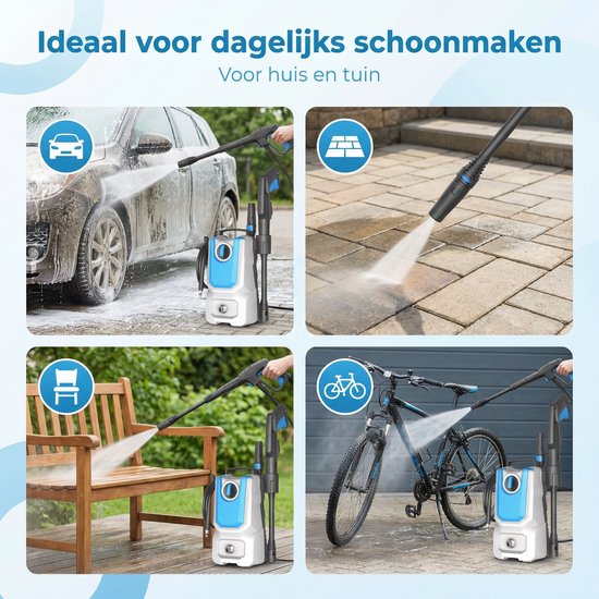 Lugia Jet+ Hogedrukreiniger 1300W – 90 Bar – Compact & Krachtig – Inclusief Spuitpistool en Zeepfles – Voor Auto, Terras en Tuin