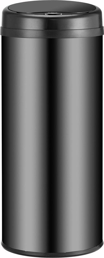 Juskys – Sensor Prullenbak Rond – 50 - Automatisch Deksel - Touch-Bediening – Zwart / Gepoedercoat Staal