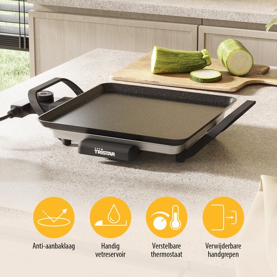 Tristar Bakplaat - BP-2666 - Gourmet, Grillplaat S 28x28cm - 2 personen- 800 W - Instelbare thermostaat - Camping geschikt