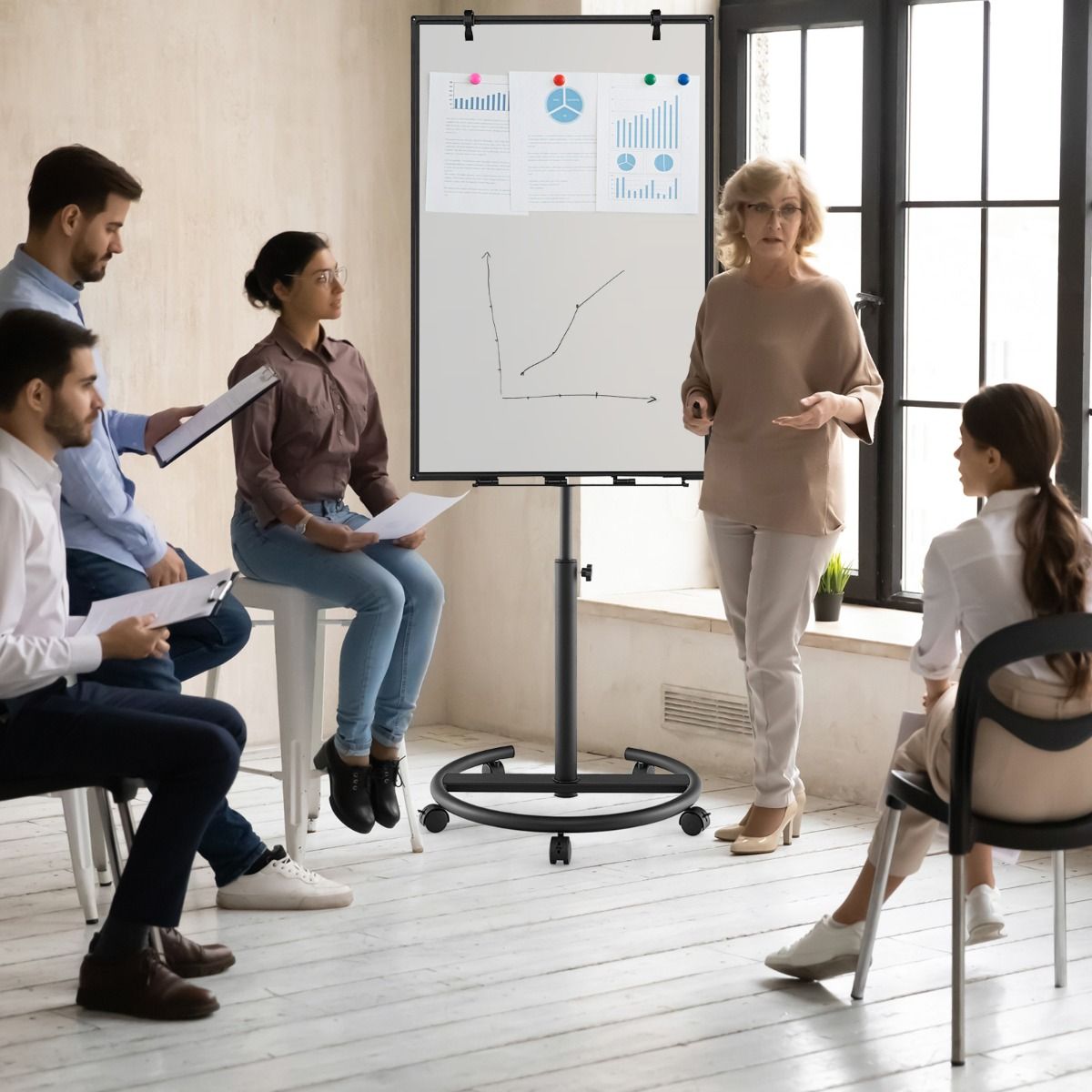 Coast Magnetisch Whiteboard - Inclusief Accessoires - Verrijdbaar - 100 x 65 cm - Zwart