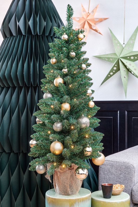 Black Box Trees Gerlos Kunstkerstboom met Verlichting - Kunstboom H90 x D41 cm - Kunst Kerstboom in Jute Zak - Kerstdecoratie voor Binnen - 108 Tips - Groen