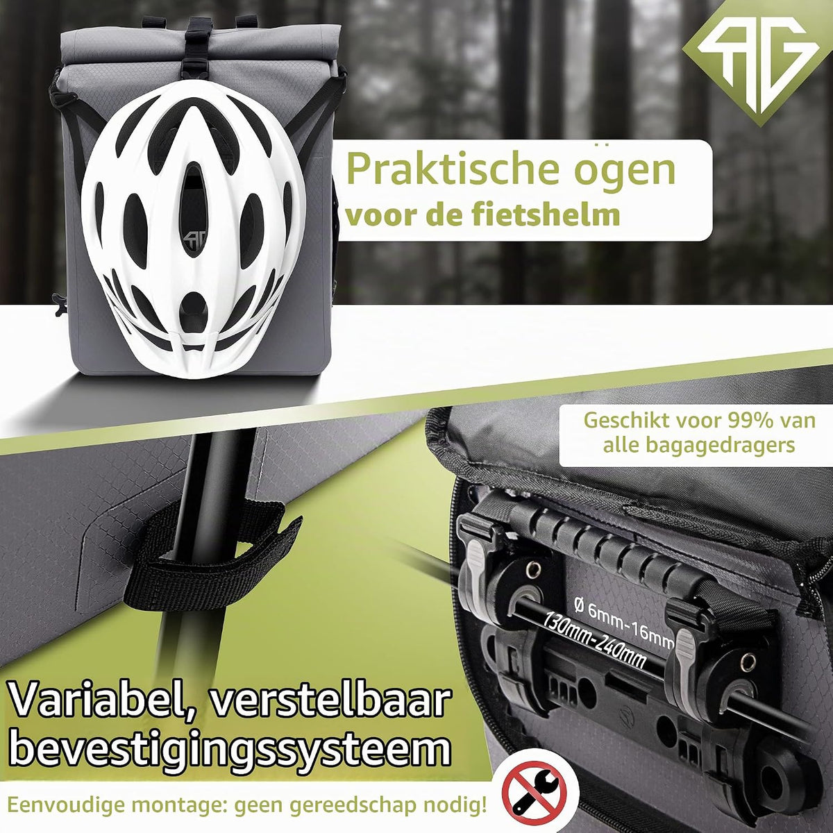 3-in-1 Fietstas Bagagedrager - 25 Liter - Grijs - Laptopvak - Waterdicht