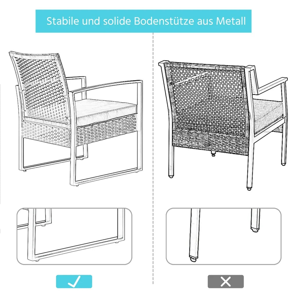 Yaheetech Tuinmeubelset 3-delig - Zwart/Beige - Polyrattan Balkonset met Bijzettafel en Glazen Tafelblad