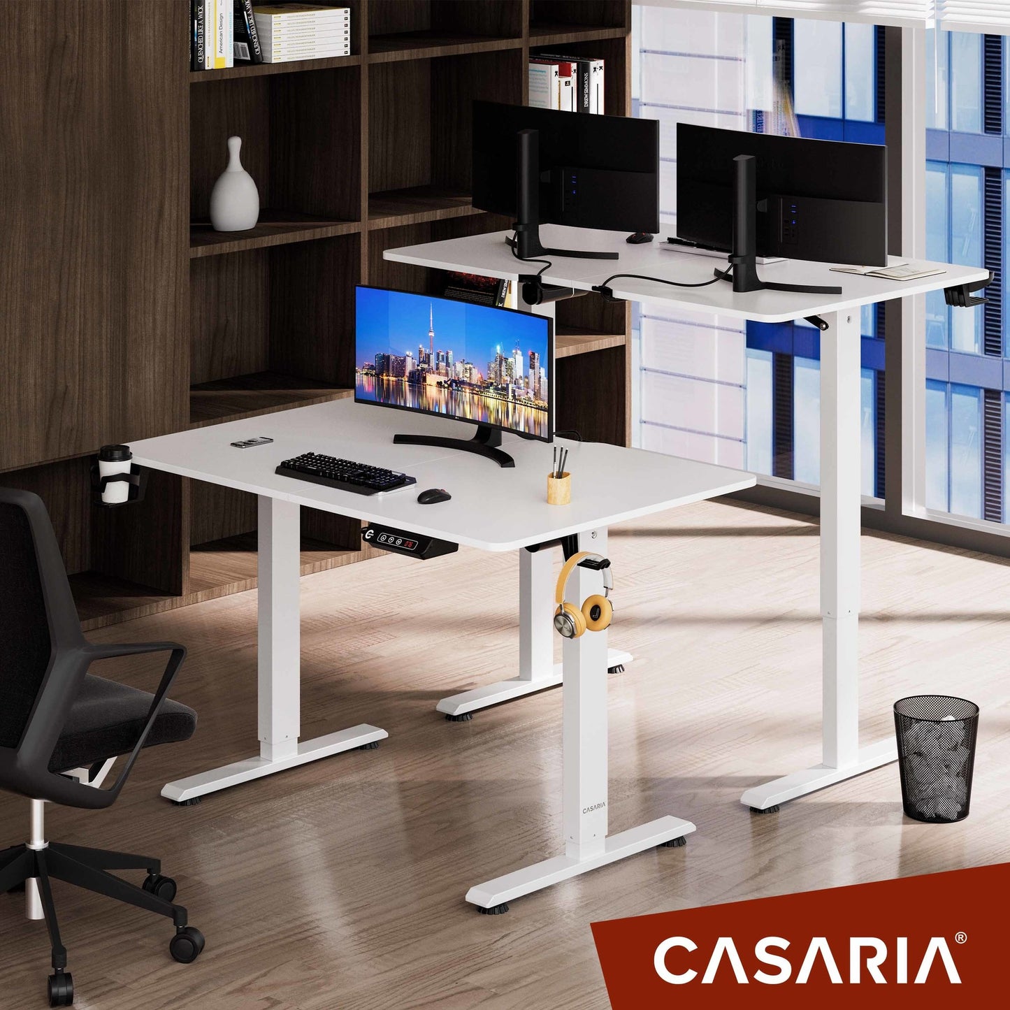 Casaria Zit Sta Bureau – Hoogte Verstelbaar Elektrisch - 110x60cm Wit