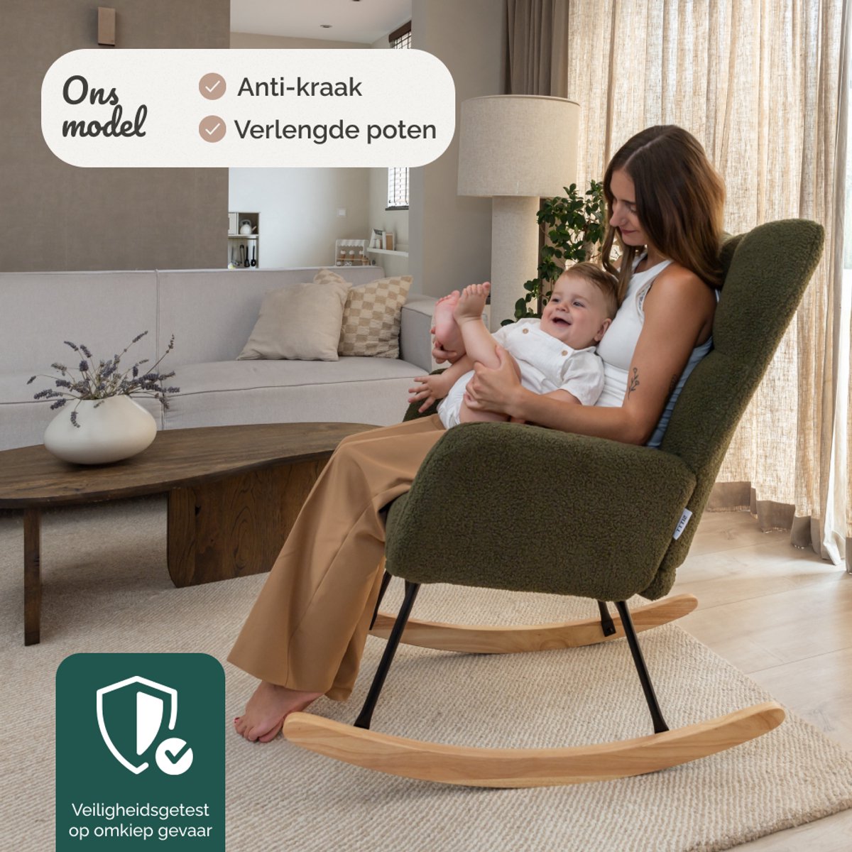 SITTT Noella schommelstoel - donker groen - 70x96x97 cm - relaxstoel & babykamer fauteuil