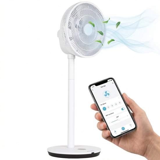 Aironex Ventilator - Stille Statiefventilator met 26 snelheden - App bediening - Laag verbruik - Wit - Met Aromafunctie en Wifi - Timer en Nachtmodus - In hoogte verstelbaar - Horizontale + Verticale oscillatie
