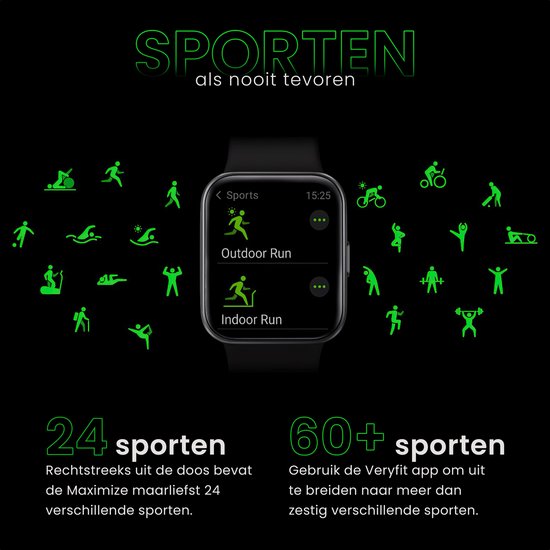 Maoo Maximize Smartwatch – Volledige Belfunctie, Hartslagmeter, Stappenteller, Multisport – Android & iOS – Zwart