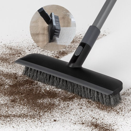 CLEANLY Schrobber en Vloertrekker met Steel - Schoonmaakborstel - Schuurborstel - Schrobber met Steel - Schrobborstel - Luiwagen - Verstelbaar 116-144 cm - Breedte 30,5 cm - Zwart, Grijs