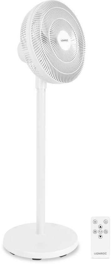 VONROC Vloerventilator - 3 snelheden – incl. afstandsbediening - timer - verstelbaar in 3 hoogtes - wit