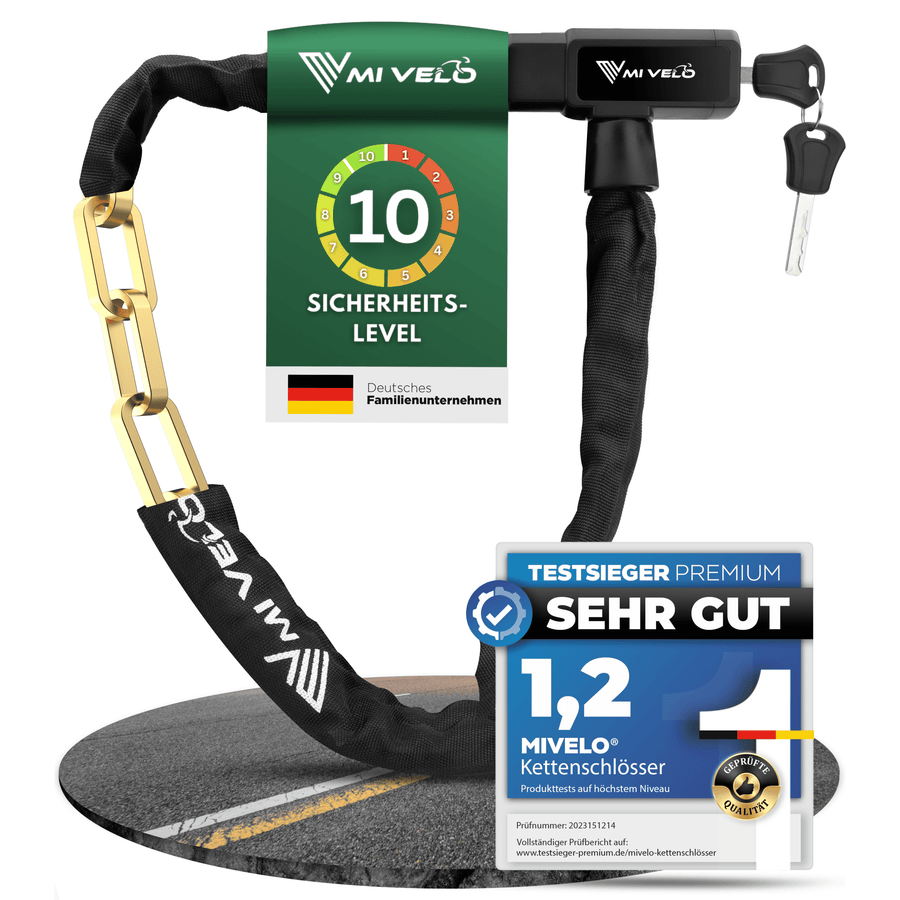 MIVELO - Fietsslot Kettingslot - 100 cm Lang & 8 mm Dik - Zwart & Gehard Staal - Safe-Secure Sleutelslot - Voor E-bike & Scooter