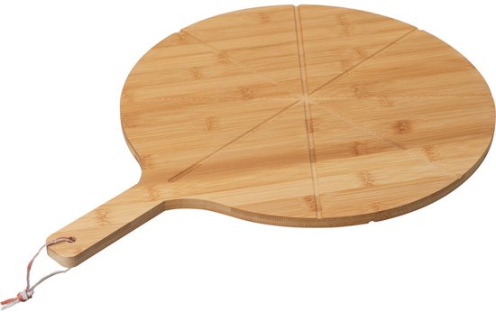 Excellent Houseware Pizza serveerplank met pizzasnijder - bamboe - 38 cm - dubbelzijdig - pizzabord