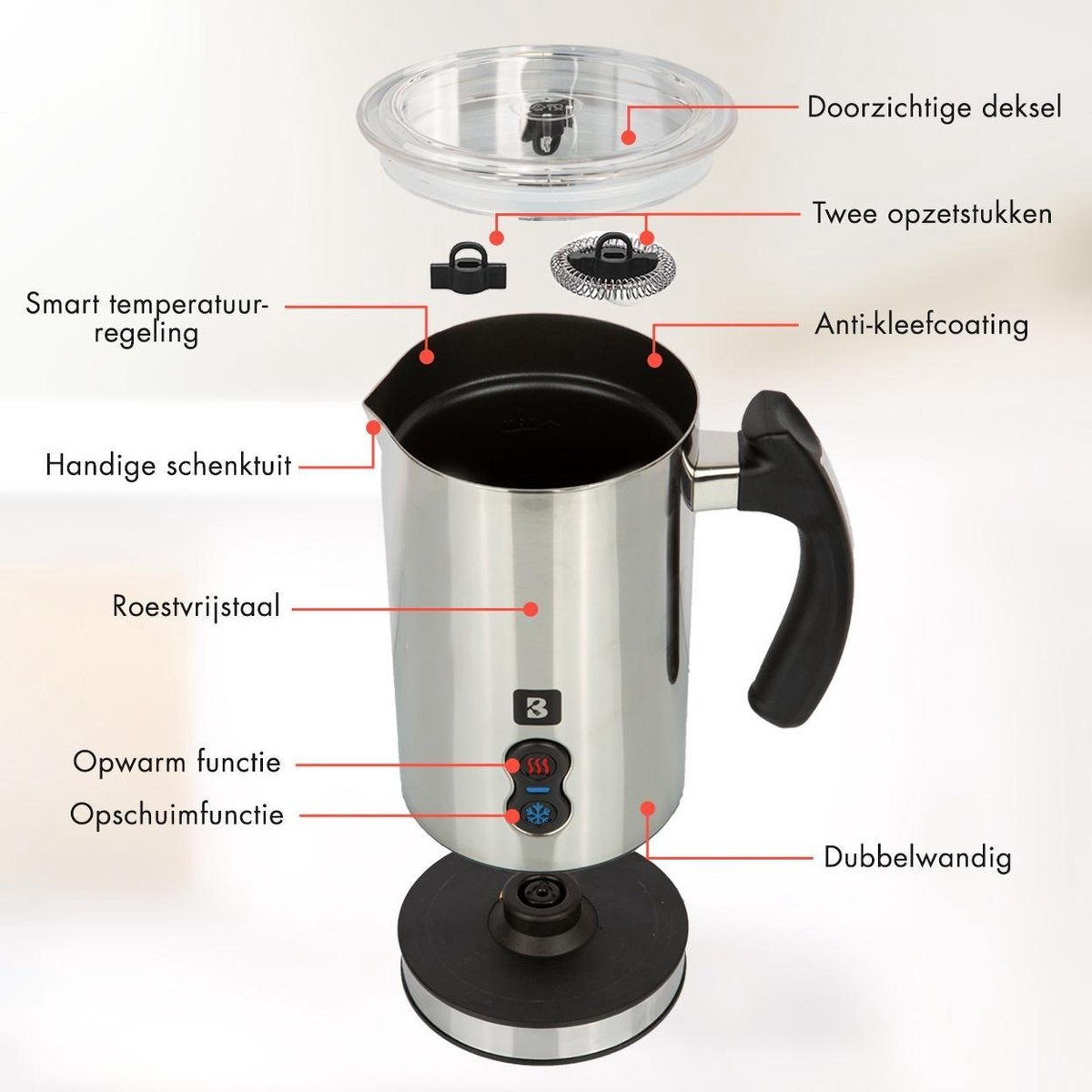 KitchenBrothers Elektrische Melkopschuimer - 240 ML - Handige Melkschuimer - RVS/Zwart