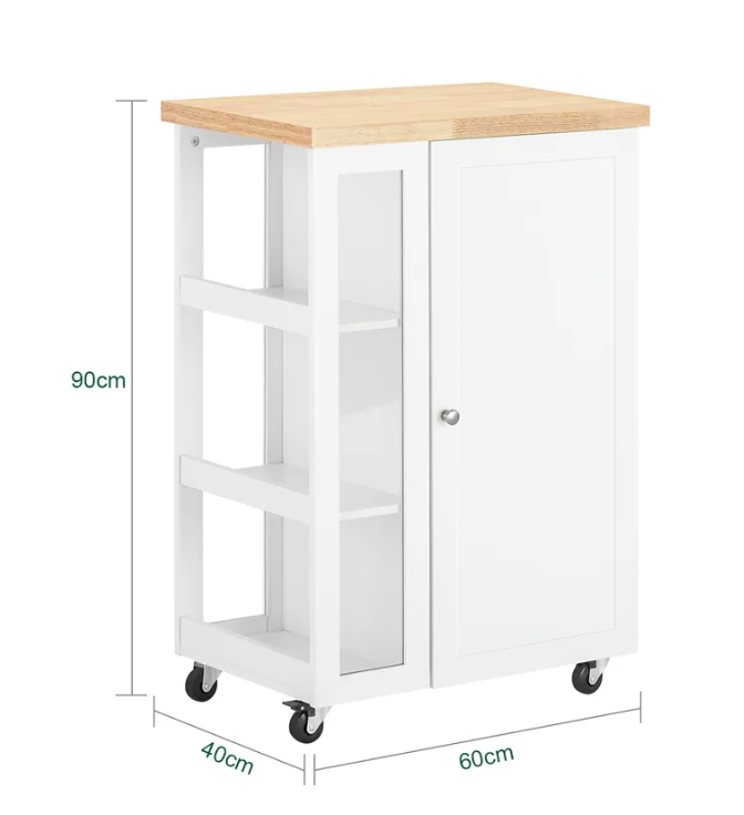 SoBuy - Keukentrolley - 1 Deur & 3 Planken - 60 x 90 x 40 cm - Wit