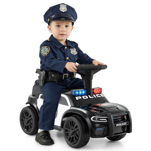 Coast Elektrische Politieauto voor Kinderen - Zwaailichten en Muziek - Opbergruimte onder de Zitting - Zwart