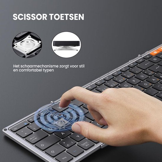 Opvouwbaar Bluetooth Toetsenbord – Full-Size Draadloos Toetsenbord – Reis Toetsenbord Draagbaar – Voor Laptop, Tablet, iPad, Smartphone, Windows, Android & iOS – Space Grey