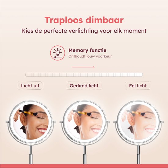 Fraay® XL Make Up Spiegel met LED Verlichting - 10x Vergroting - Vergrootspiegel met Licht - Oplaadbaar - Scheerspiegel - Badkamerspiegel - Chroom
