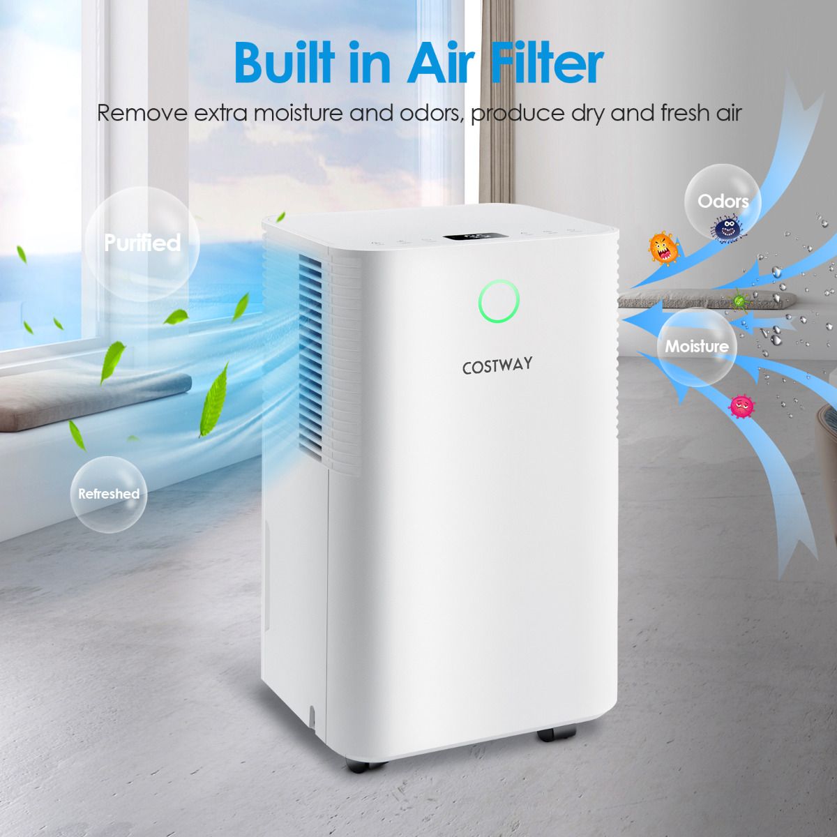 15L Mobiele Ontvochtiger voor 15㎡ – Stil & Efficiënt – 25,5 x 22 x 45 cm – Wit