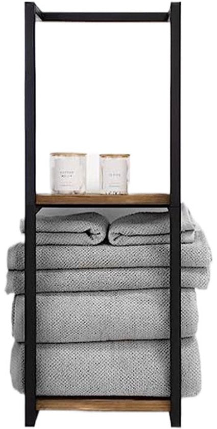 Ceruzo Handdoekrek Wandmontage – 2 Houten Planken – 28,5 x 14 x 77 cm – Zwart
