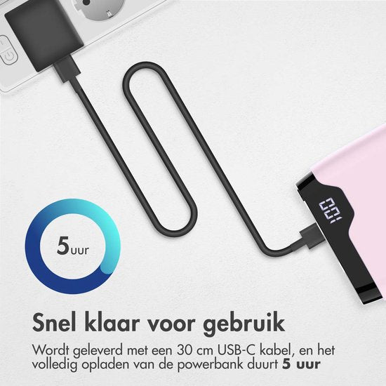 imoshion Powerbank 20000 mAh - Snellader 22.5W - LED indicator - USB C & USB A - Geschikt voor o.a. iPhone en Samsung - Universeel - Lichtroze