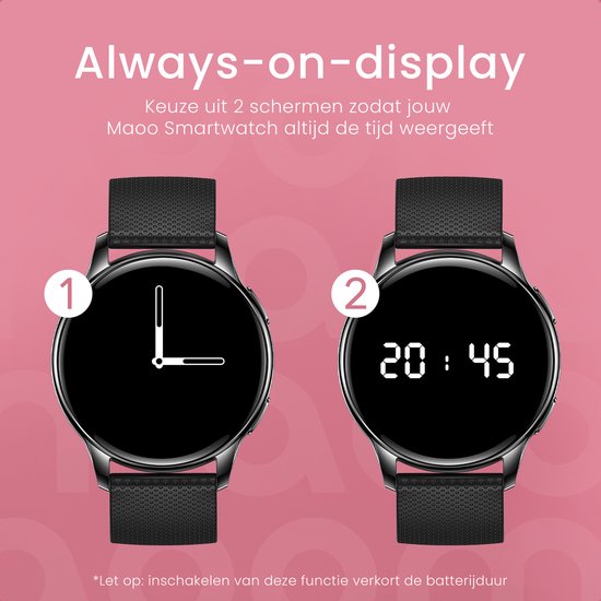 Maoo Ventura AMOLED Smartwatch Dames – RVS & 4x Siliconen Bandjes – Stappenteller, Hartslagmeter, Slaapmonitor, Multisport, Notificaties, Bellen, GPS, Android & iOS – Zwart