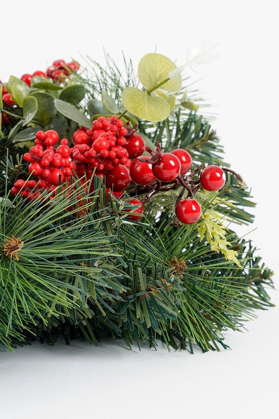 Mica Decorations Harvey Kerstkrans met Dennenappels - H11 x Ø40 cm - Rood