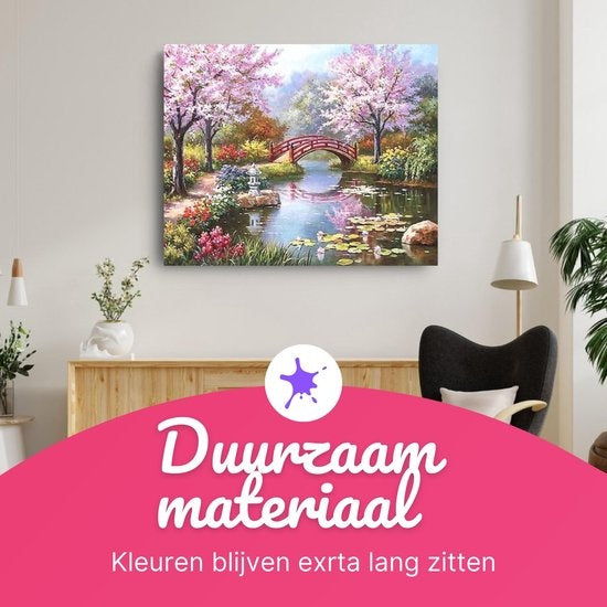 Rubye® Schilderen Op Nummer Volwassenen – Japanse Tuin – Inclusief Penselen – Canvas Schildersdoek – Kleuren op Nummer – 40x50cm