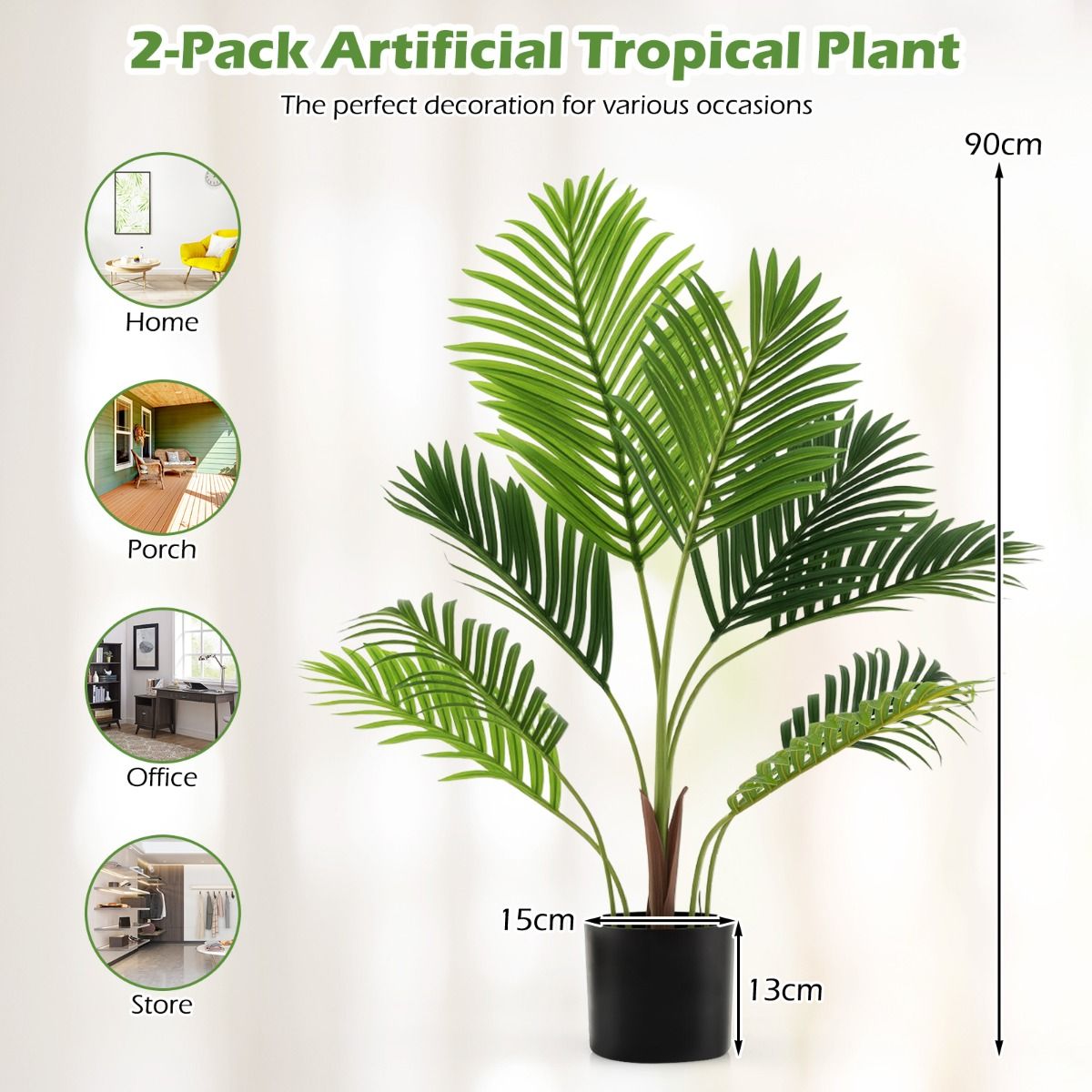 Coast Kunstmatige Areca Palm Set - 2 stuks - levensecht - onderhoudsvrij - groen - 90 cm