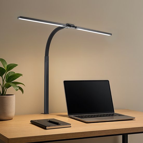 Goliving Bureaulamp met Klem XL - 78 CM - LED Dimbaar met Afstandsbediening - Klemlamp - Tafellamp - Leeslamp - Flexibel - Ledlamp - Touch Bediening - Softclose - Zwart