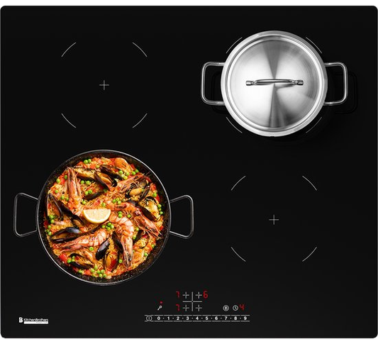 KitchenBrothers Inductiekookplaat – 4 Zones & Boostfunctie – 2400 W – 52 x 59 x 5,9 cm – Zwart