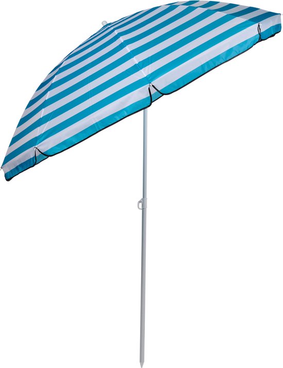 Camp Active Parasol - Stokparasol - Strandparasol met Prikker ⌀170 x 200 cm - Balkonparasol - Zonbescherming - Blauw/ Wit Gestreept