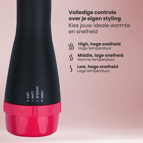 Auronic 3-in-1 Föhnborstel voor Extra Volume, Stijlen en Krullen - Airstyler - Krulborstel - Keramische Magic Brush - 1000W - Ø 45 mm - Zwart/Roze