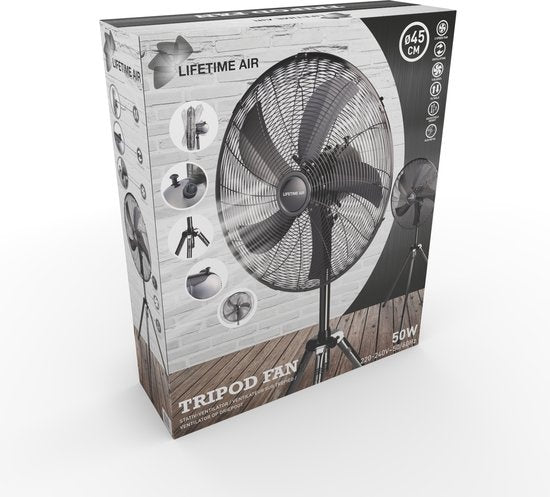 Lifetime Air Statiefventilator - 230V - Hoogte 125-145 CM - Driepoot Statief - 3 Snelheden - Oscillerende Functie - Kantelbaar - Zilver