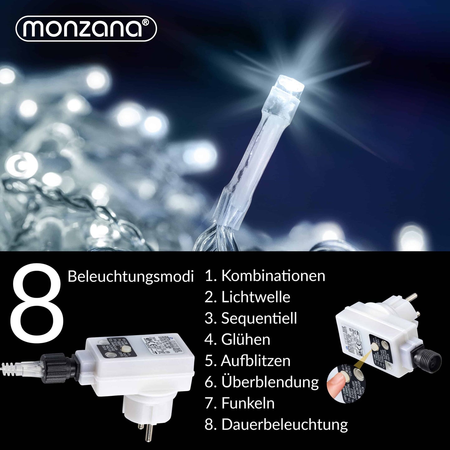 Monzana Regen Lichtketting LED Kerst - Koud Wit - 10 m