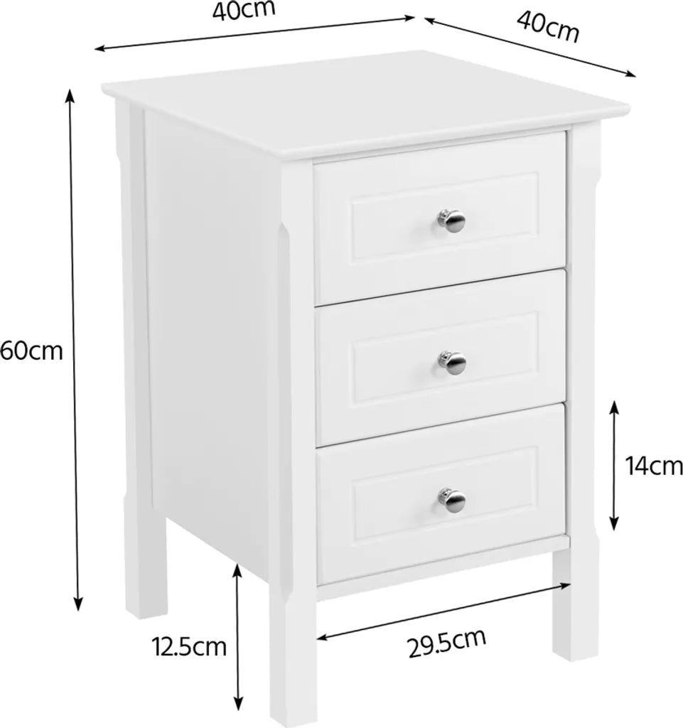 Yaheetech Nachtkastjes - Set van 2 - Met 3 Lades - Bedtafel - Wit - Multifunctioneel
