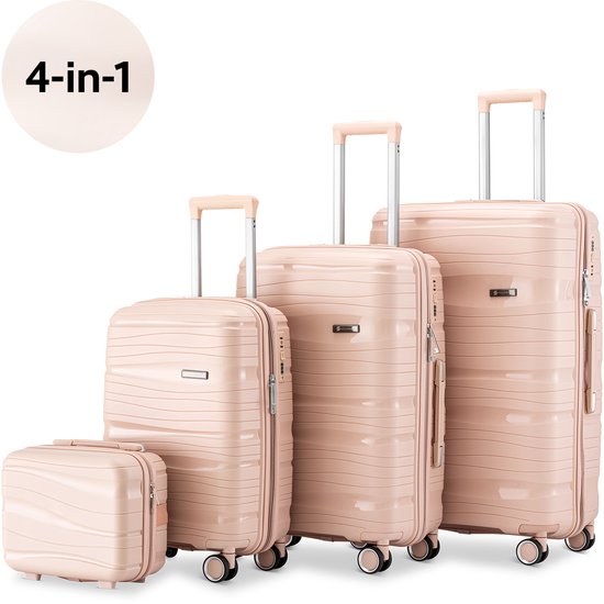 SC Travelin' Charm 4-delige Trolleyset – Handbagage & Check-in Koffers – 32L/60L/98L – Cijferslot – 360° Geruisloze Wielen – Lichtgewicht & Stevig – Modern Design - Lichtroze V2