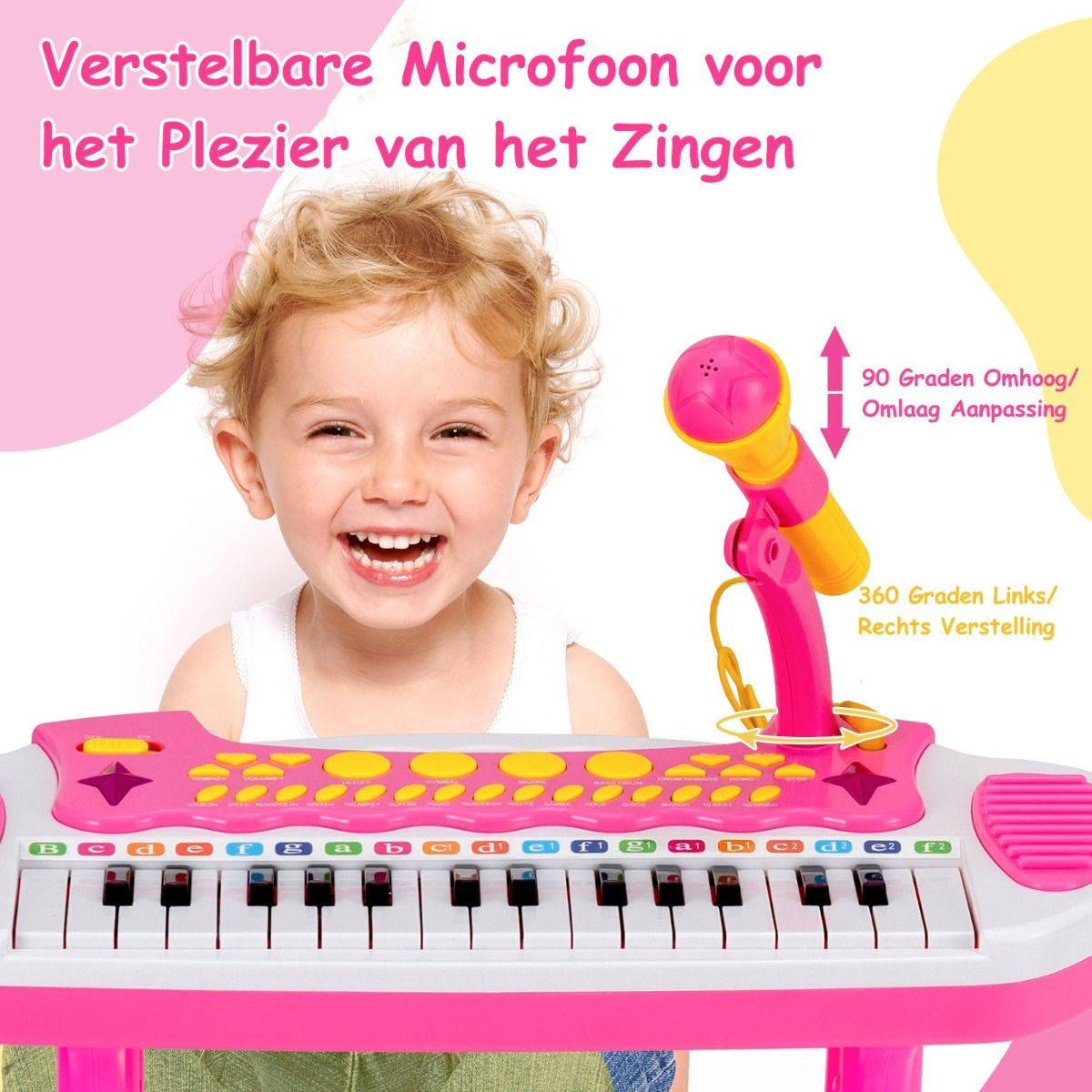 Coast Speelgoedpiano met Krukje & Microfoon - Roze - 45 x 23 x 45 cm