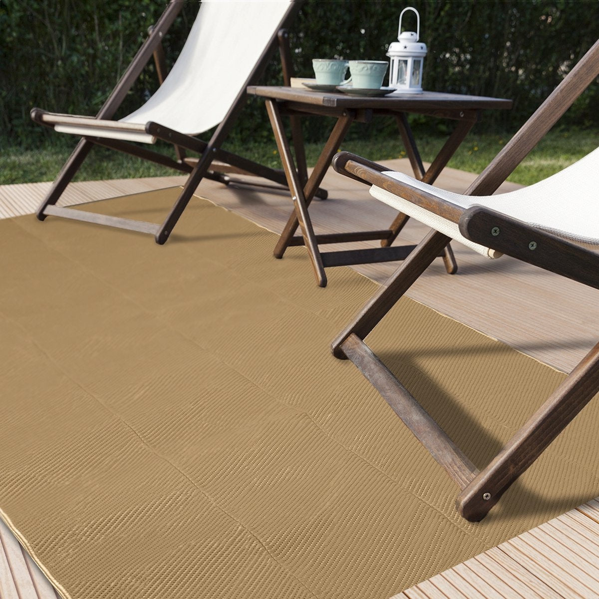 LifeGoods Buitenkleed - 120x180CM - Vloerkleed - Tuintapijt - Incl. Draagtas - Beige
